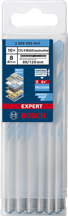 Brocas Bosch EXPERT CYL-9 MultiConstruction 8×80×120 mm, 10 peças.